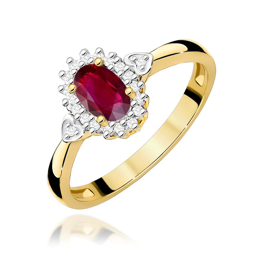 Pierścionek z owalnym rubinem 0.6 ct i diamentami · W312