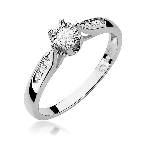 Pierścionek z kamieniem diament laboratoryjny 0,13 ct W0328 – białe złoto próby 585