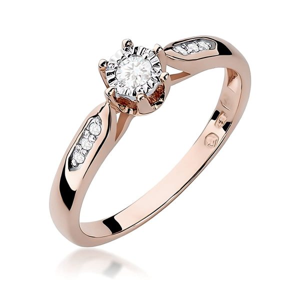 Pierścionek z diamentem 0,13 ct W0328 – różowe złoto próby 585