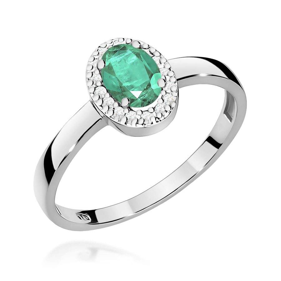 Pierścionek z owalnym szmaragdem i diamentami 0,40 ct · W330