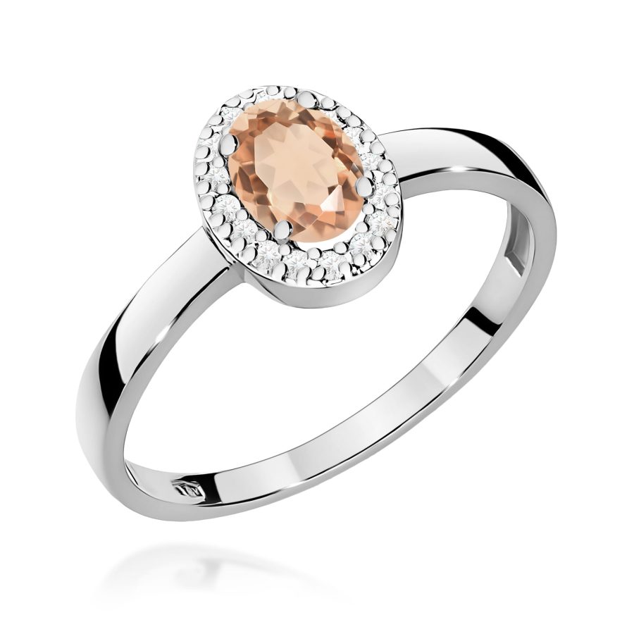 Pierścionek z morganitem i diamentami z białego złota · W330
