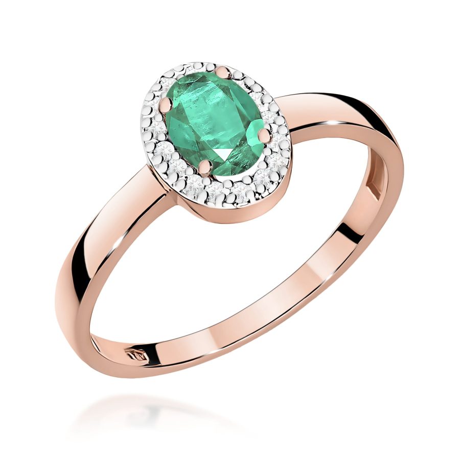 Pierścionek ze szmaragdem owalnym 0,40 ct i diamentem · W330