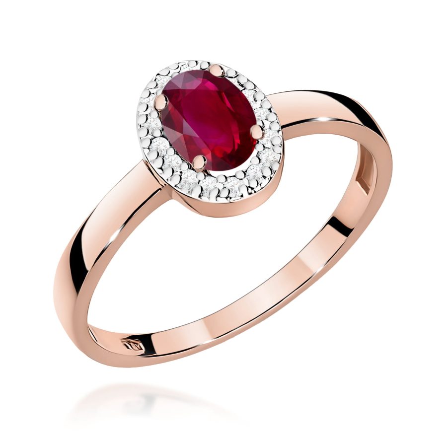 Pierścionek z owalnym rubinem 0.6 ct i diamentem · W330