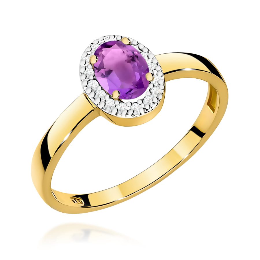 Ring with amethyst 0,40 ct and diamond – yellow gold