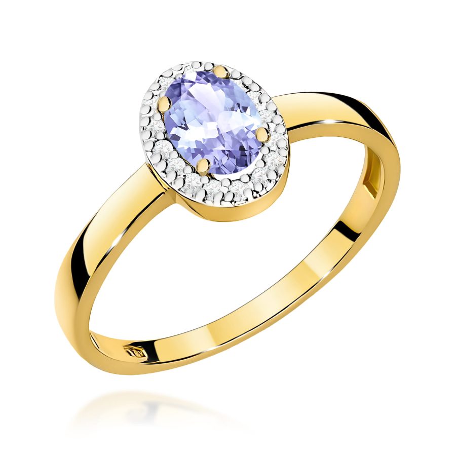Pierścionek z tanzanitem i diamentami w żółtym złocie · W330