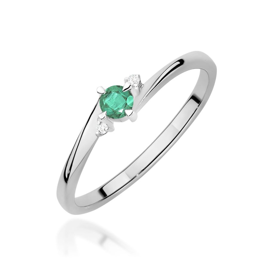 Pierścionek z okrągłym szmaragdem 0,15 ct i diamentami · W346
