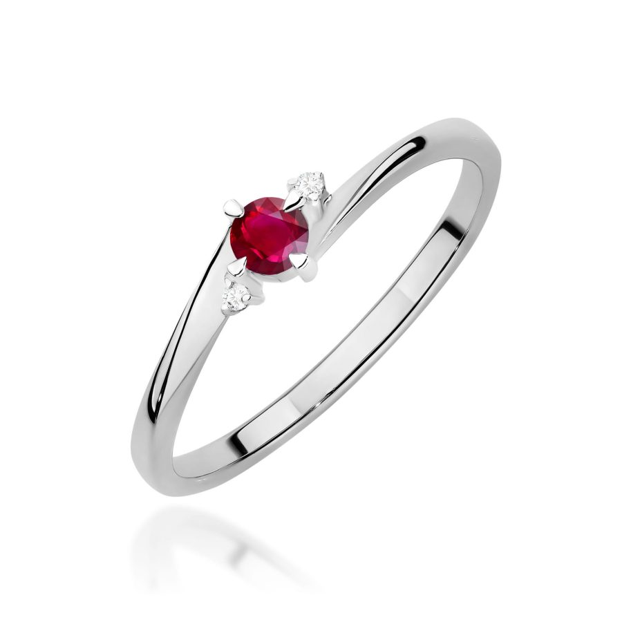 Pierścionek z rubinem 0,15 ct i diamentem w białym złocie · W346