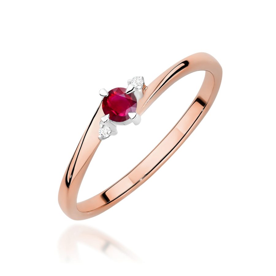 Pierścionek z okrągłym rubinem 0,15 ct i diamentem · W346