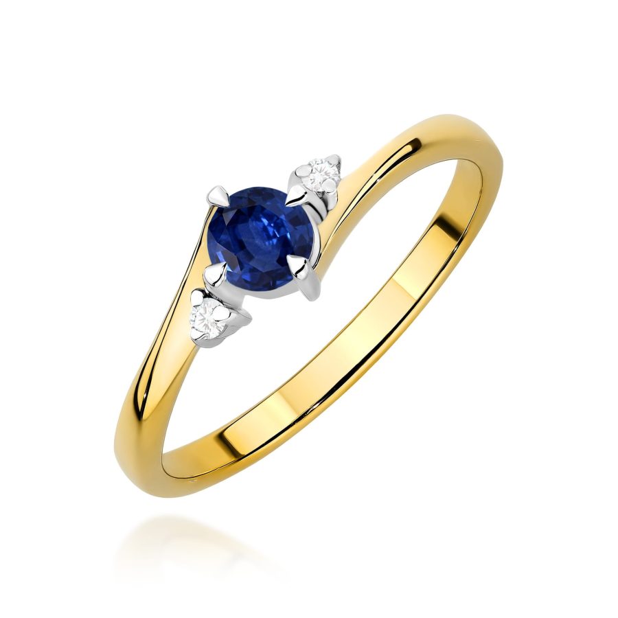 Pierścionek z okrągłym szafirem 0,3 ct i diamentami · W346B