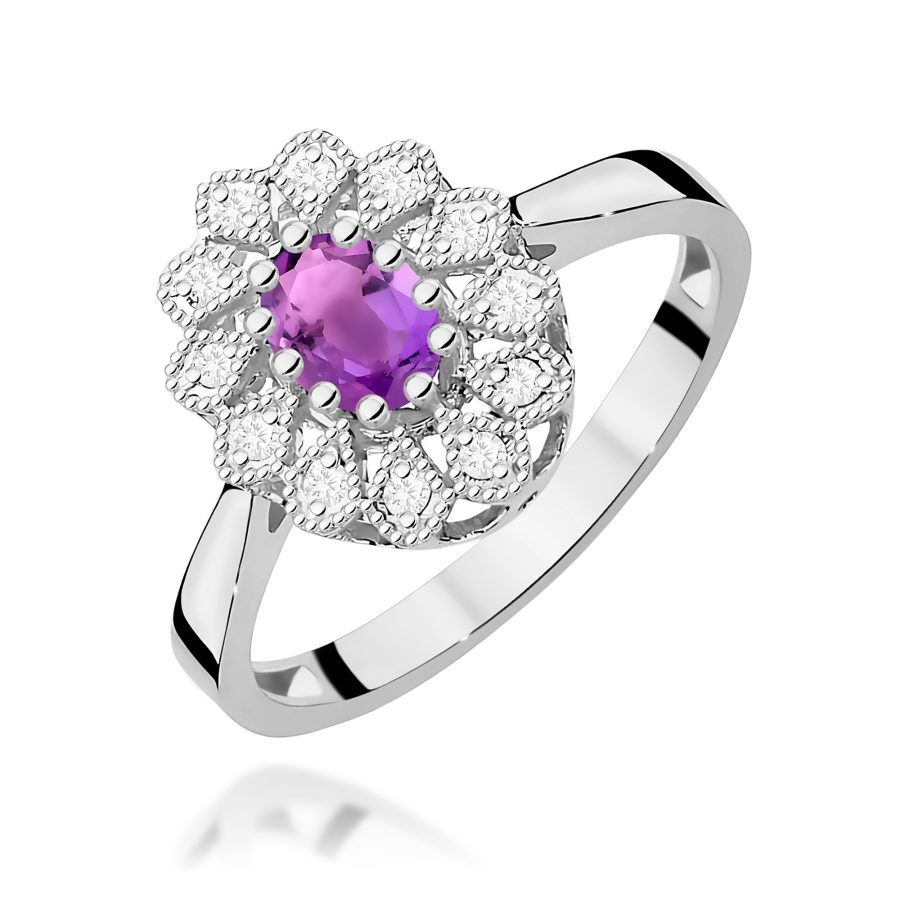 Pierścionek z ametystem 0,40 ct i diamentami · W354