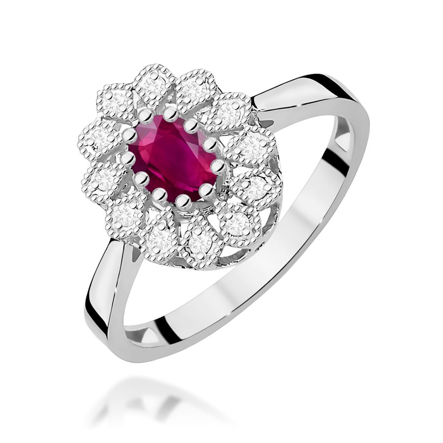 Pierścionek z owalnym rodolitem 0,50 ct i diamentami · W354