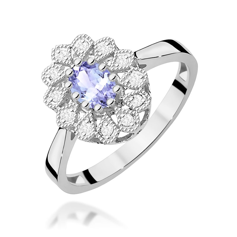 Pierścionek z owalnym tanzanitem 0,40 ct i diamentem · W354
