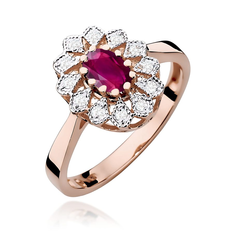 Pierścionek z rodolitem 0,50 ct i diamentami · W354