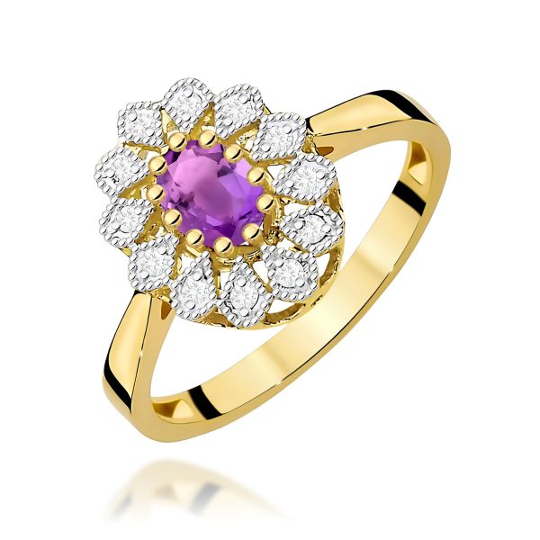 Pierścionek z ametystem 0,40 ct W0354 – żółte złoto próby 585