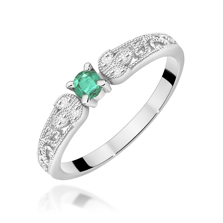 Pierścionek z okrągłym szmaragdem 0,15 ct i diamentem · W411