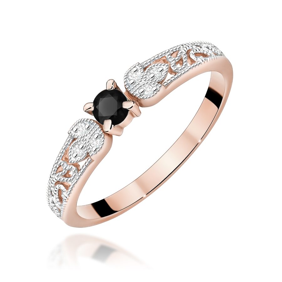 Pierścionek z czarnym diamentem 0,12 ct w różowym odcieniu kruszcu · W411