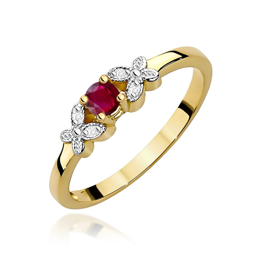 Pierścionek z rubinem i diamentami 0.15 ct · W414