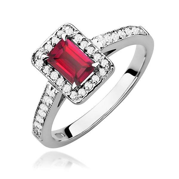 Pierścionek z rubinem 0,80 ct W0422 – białe złoto próby 585