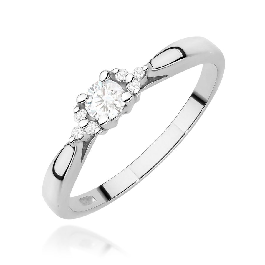Pierścionek z kamieniem diament laboratoryjny 0,13 ct W0428 – białe złoto próby 585