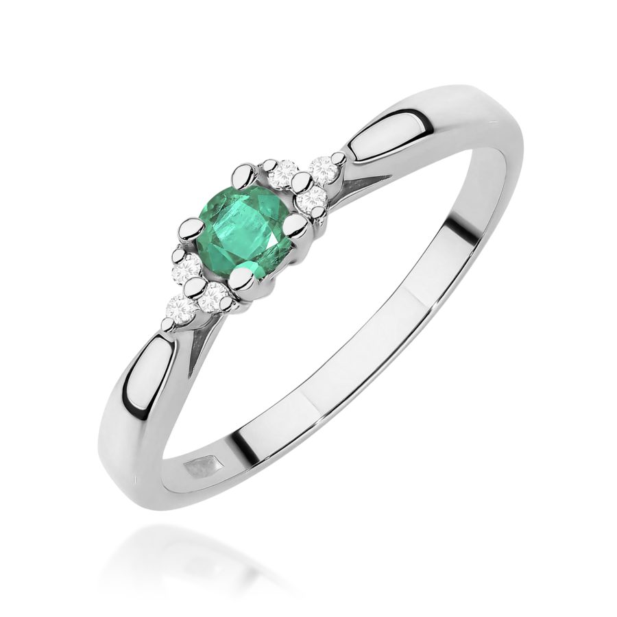 Pierścionek ze szmaragdem 0,15 ct i diamentami · W428