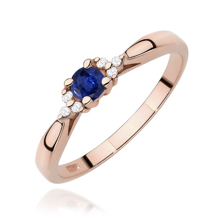Pierścionek z szafirem 0,15 ct i diamentami z różowego złota · W428