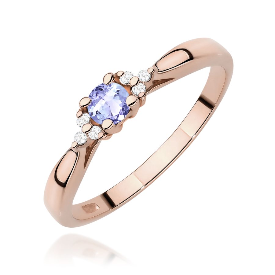 Pierścionek z tanzanitem i diamentami 0,15 ct – różowe złoto próby 585 · W428