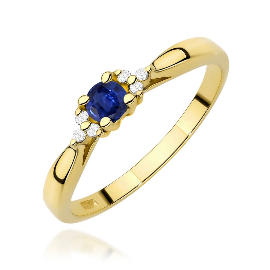 Pierścionek z okrągłym szafirem 0,15 ct i diamentami · W428