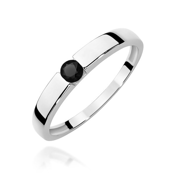 Pierścionek z czarnym diamentem 0,12 ct W0432 – białe złoto próby 585