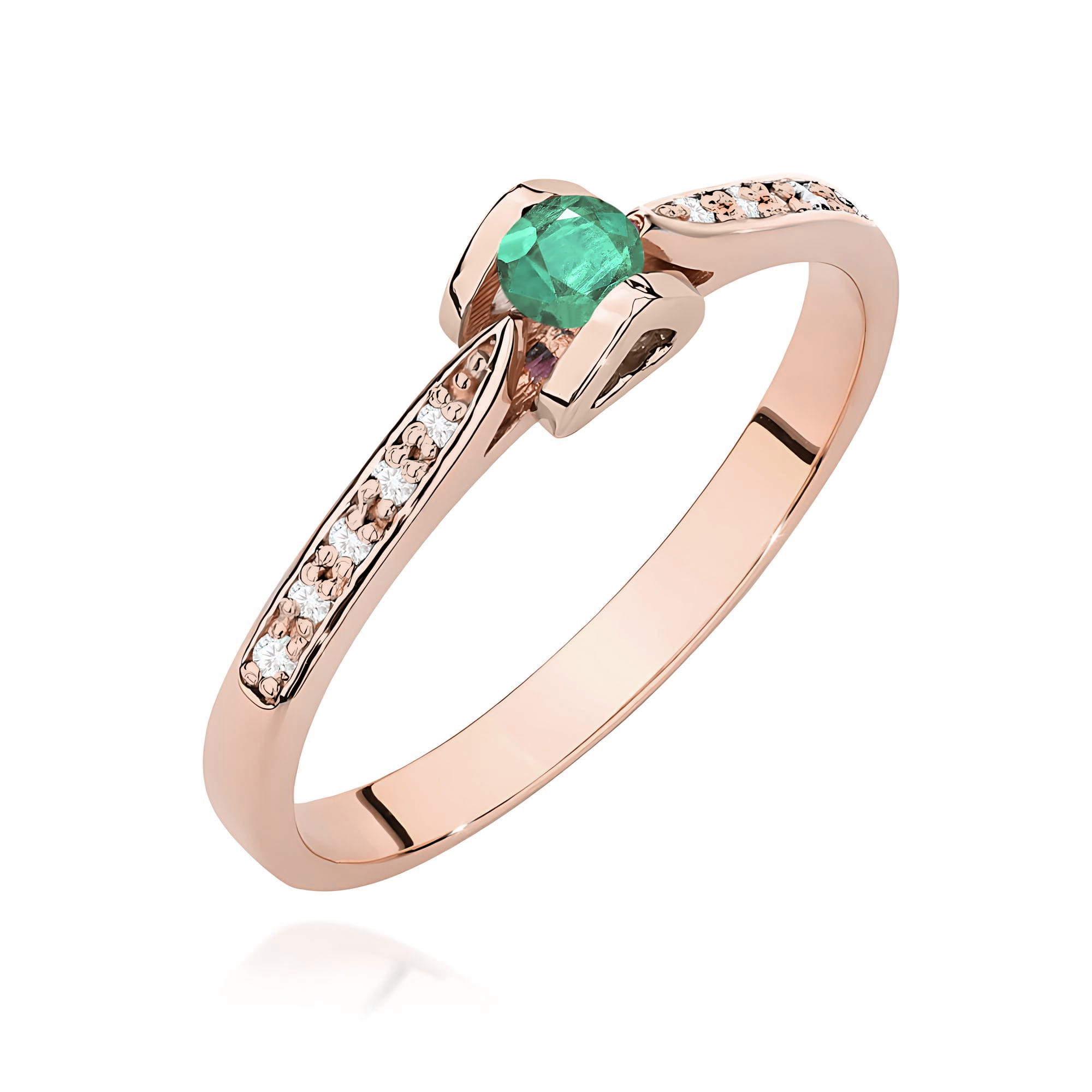 Ring with emerald and diamonds – rose gold – product image 2