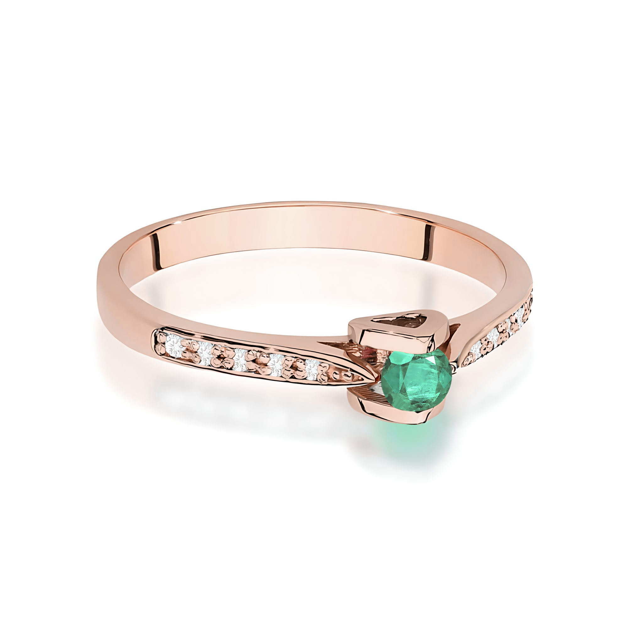 Ring with emerald and diamonds – rose gold – product image 3