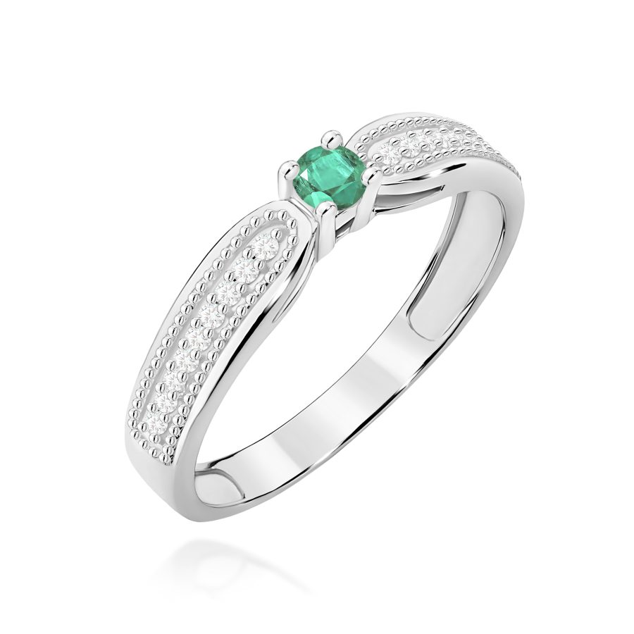 Pierścionek ze szmaragdem 0,15 ct i diamentami · W449