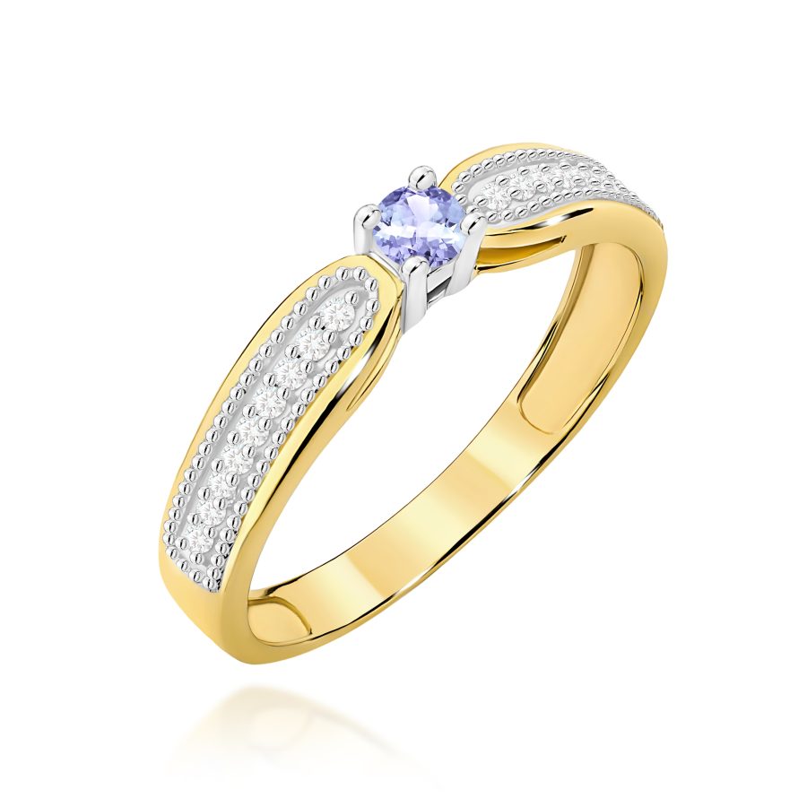Pierścionek z tanzanitem i diamentami w żółtym złocie · W449