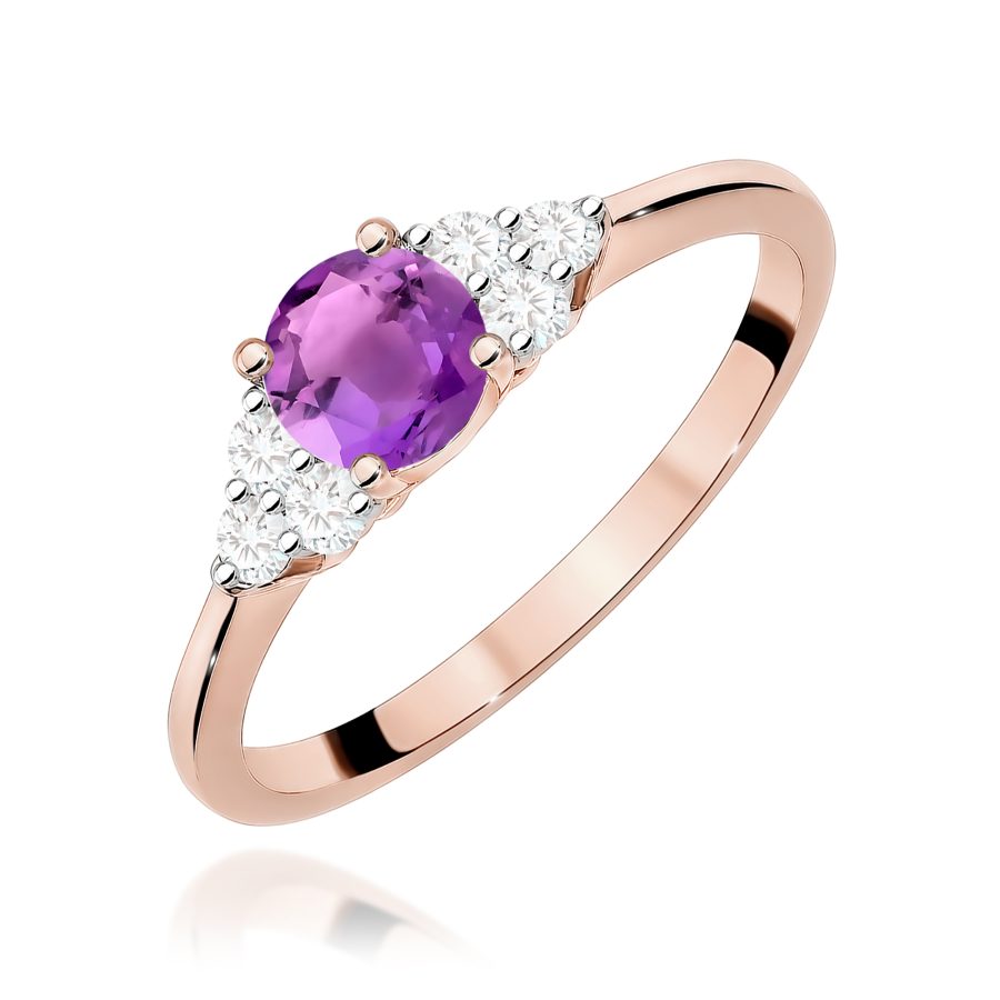 Pierścionek z ametystem 0,50 ct i diamentowym akcentem · W451