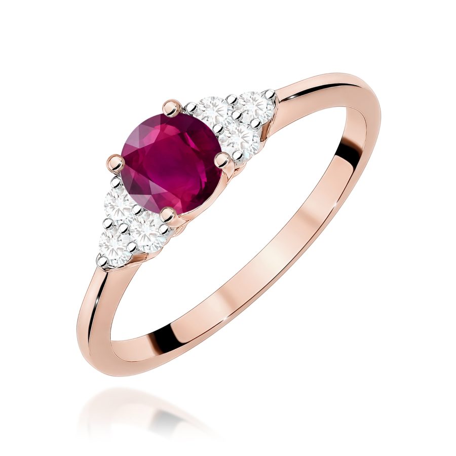 Pierścionek z okrągłym rodolitem 0,60 ct i diamentami · W451