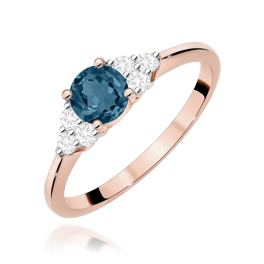 Pierścionek z okrągłym topazem London Blue 0,50 ct i diamentami · W451
