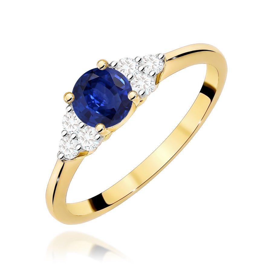 Pierścionek z szafirem 0,50 ct i diamentami w żółtym złocie próby 585 · W451
