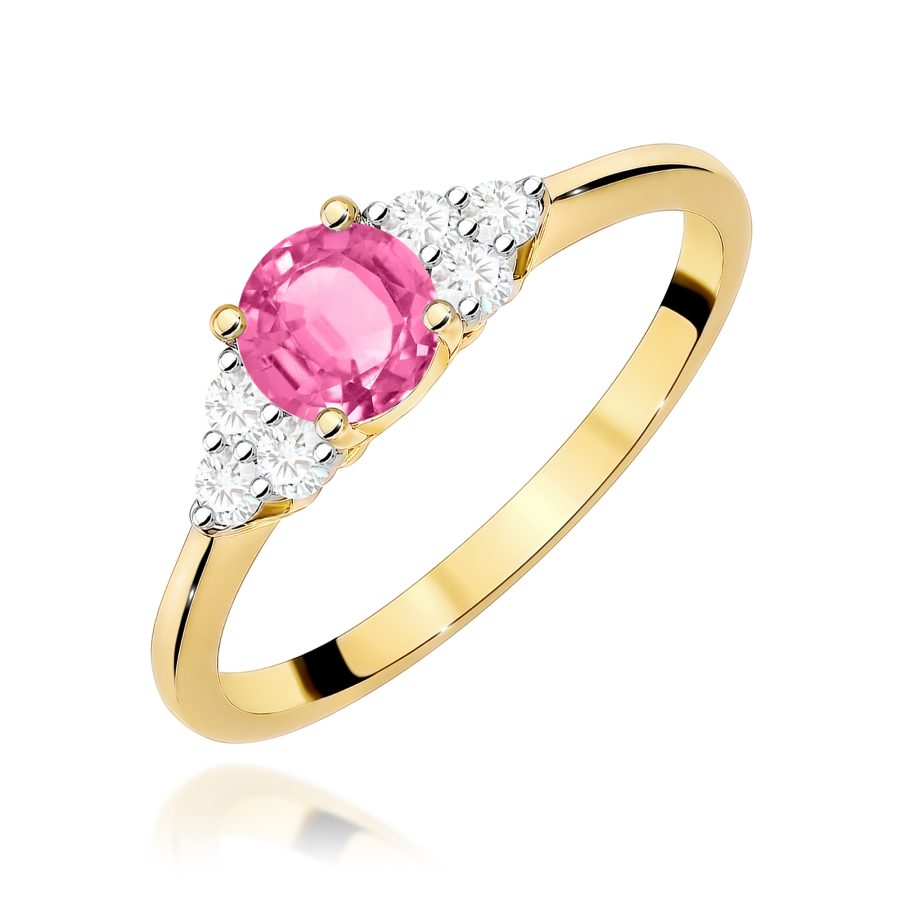 Pierścionek z różowym topazem 0,60 ct i diamentami · W451