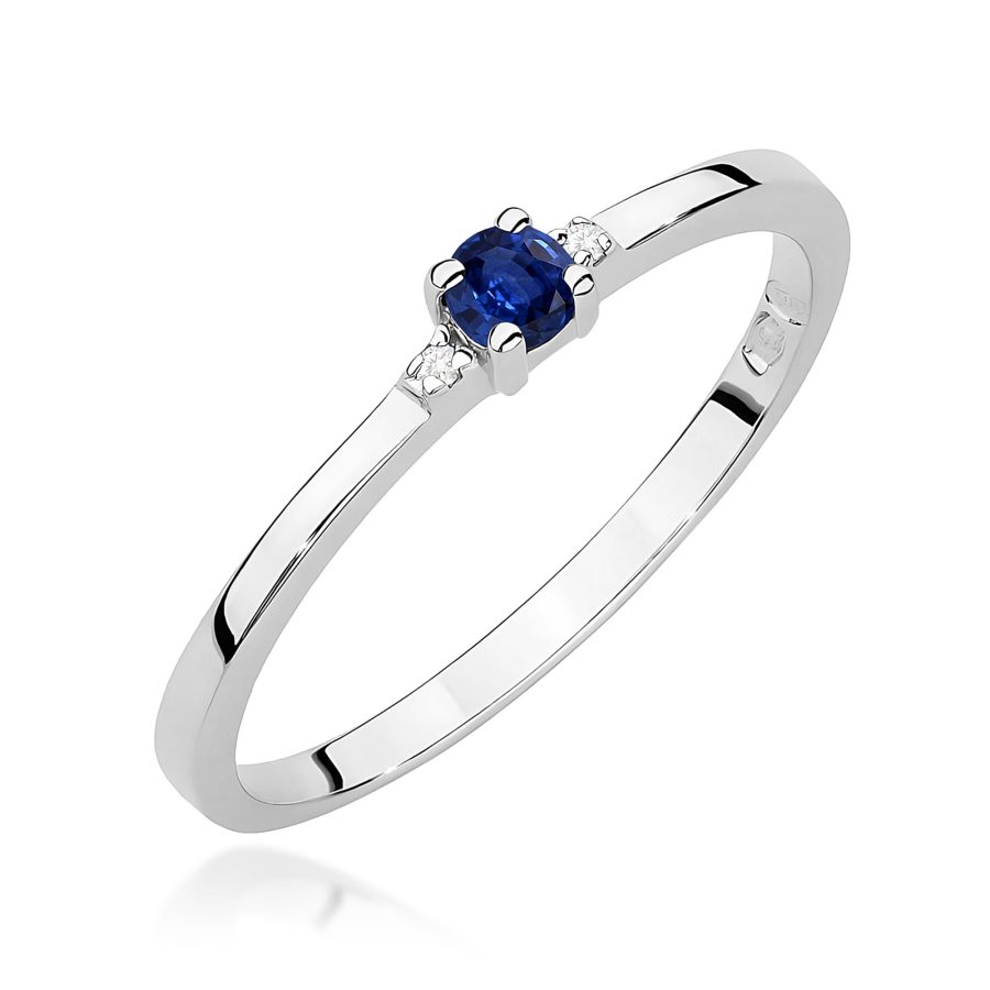 Pierścionek z okrągłym szafirem i diamentami · W0464