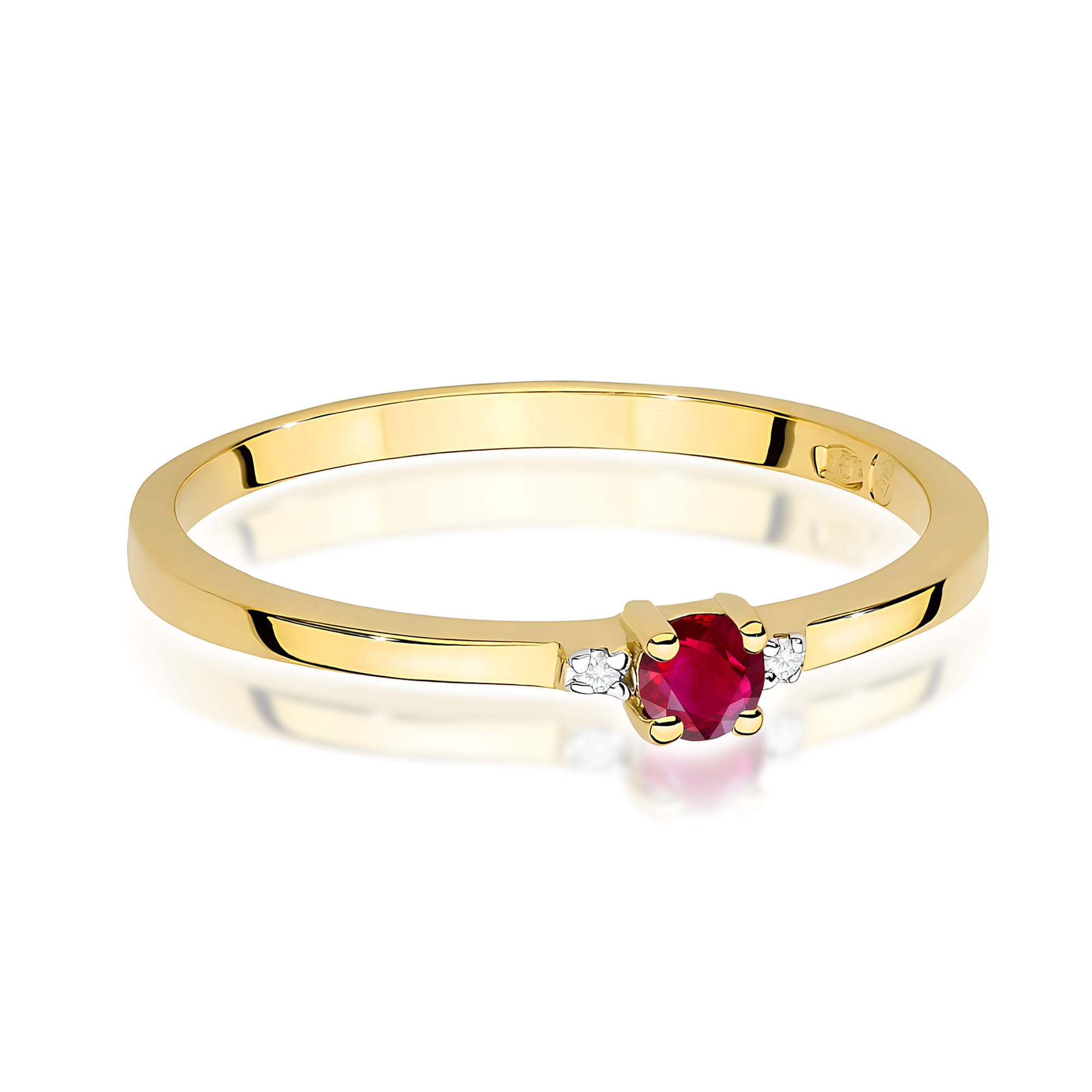 Ring with round ruby and diamonds in yellow gold – product image 3