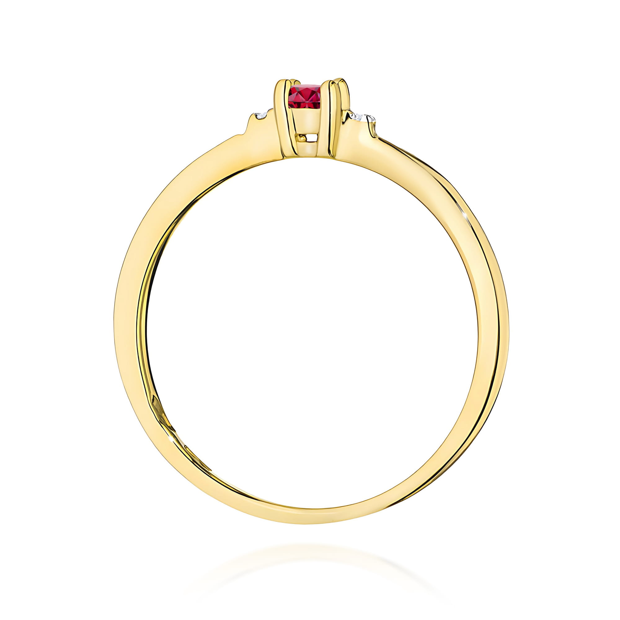 Ring with round ruby and diamonds in yellow gold – product image 4