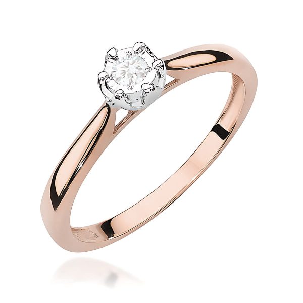 Pierścionek z diamentem 0,08 ct W0468 – różowe złoto próby 585