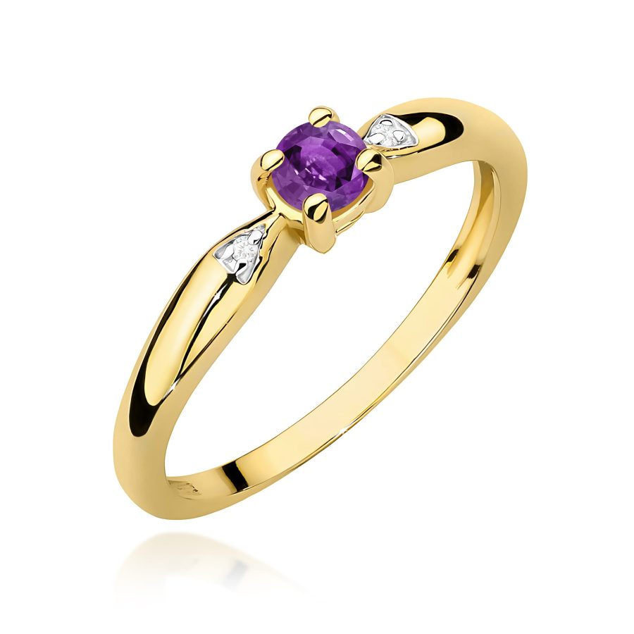 Pierścionek z ametystem 0,10 ct W0469 – żółte złoto próby 585