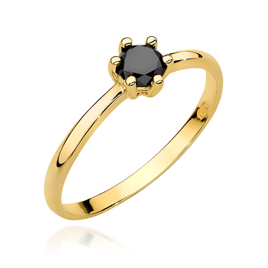 Pierścionek z czarnym diamentem 0,30 ct W0496 – żółte złoto próby 585 · W496