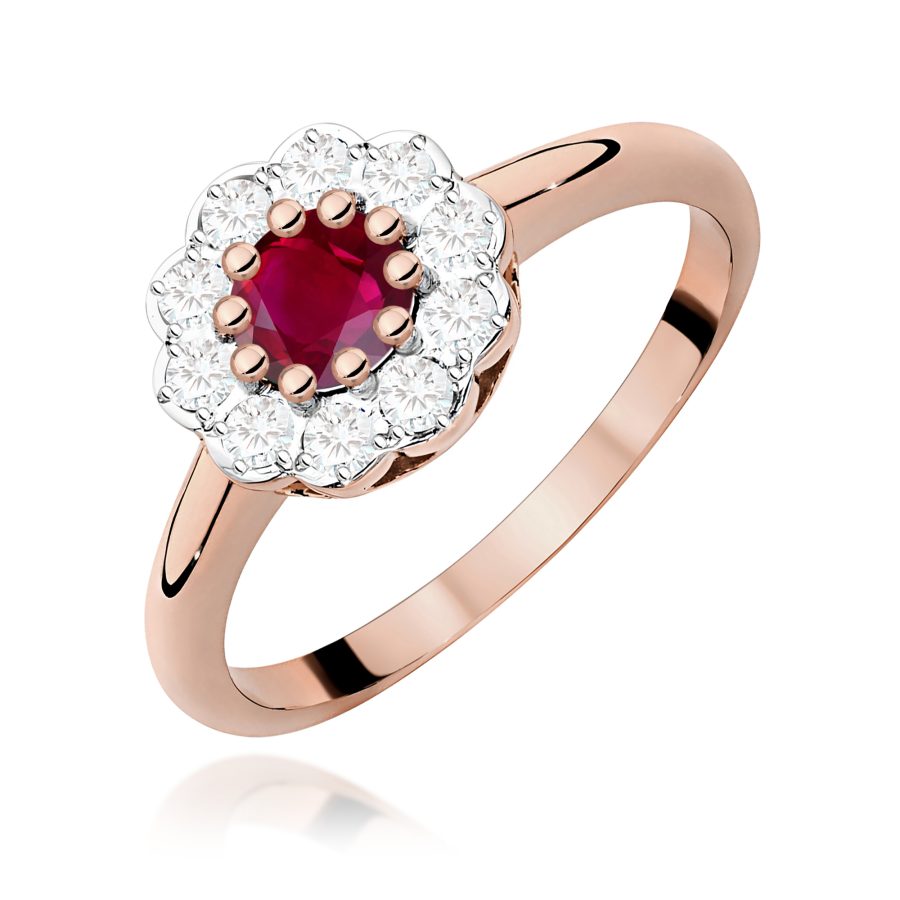 Pierścionek z rubinem 0,60 ct i diamentami · W529