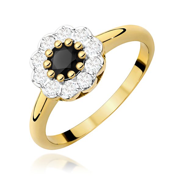 Pierścionek z czarnym diamentem 0,50 ct W0529 – żółte złoto próby 585