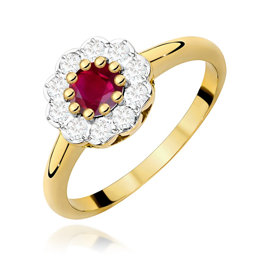 Pierścionek z rubinem 0,60 ct i diamentami · W529