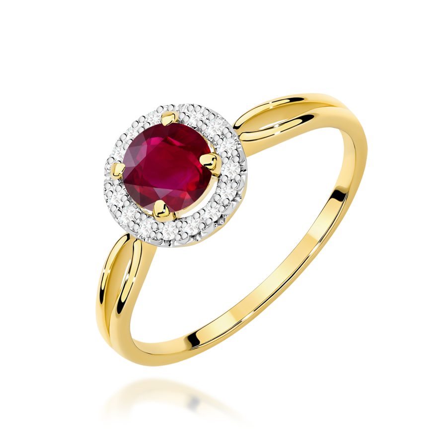 Pierścionek z okrągłym rubinem 1.20 ct i diamentami · W538