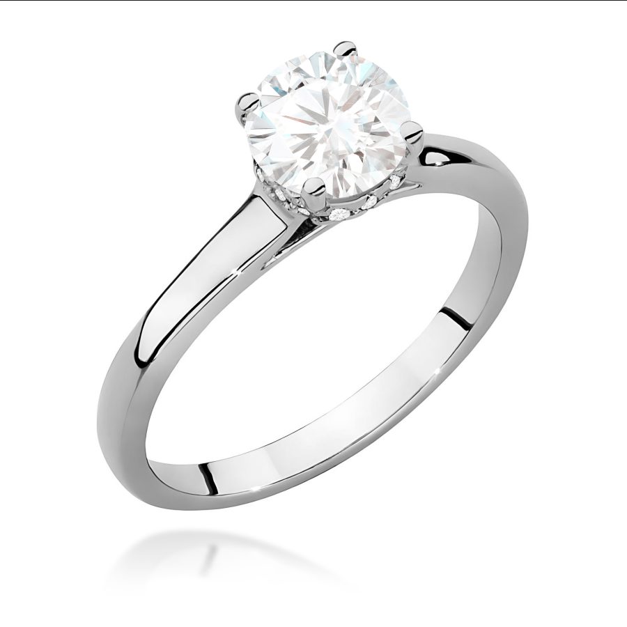 Pierścionek z diamentem 1,07 ct z białego złota · W547