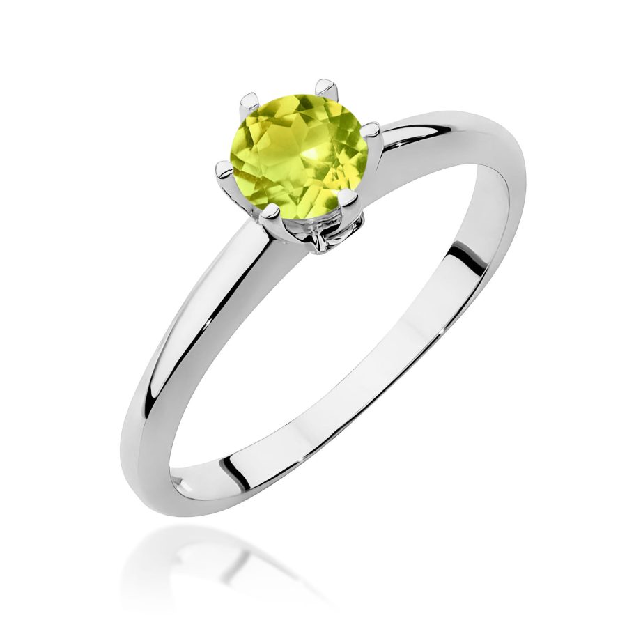 Pierścionek z kamieniem oliwin 0,60 ct W0557 – białe złoto próby 585 · W557