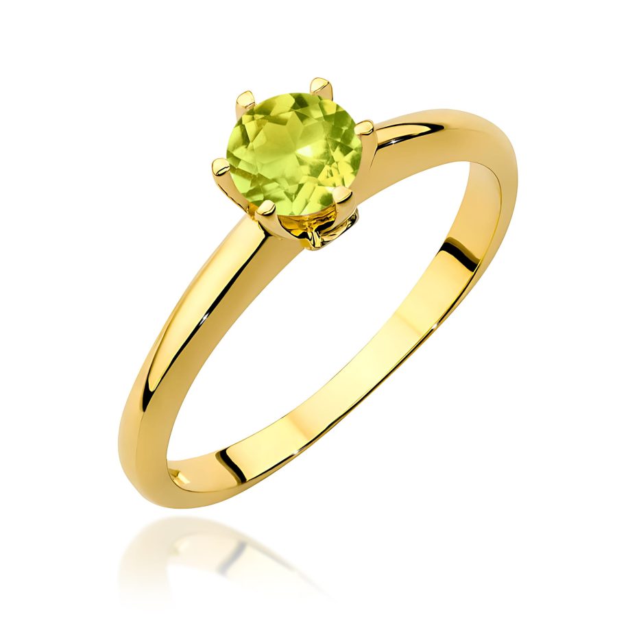 Pierścionek z kamieniem oliwin 0,60 ct W0557 – żółte złoto próby 585 · W557